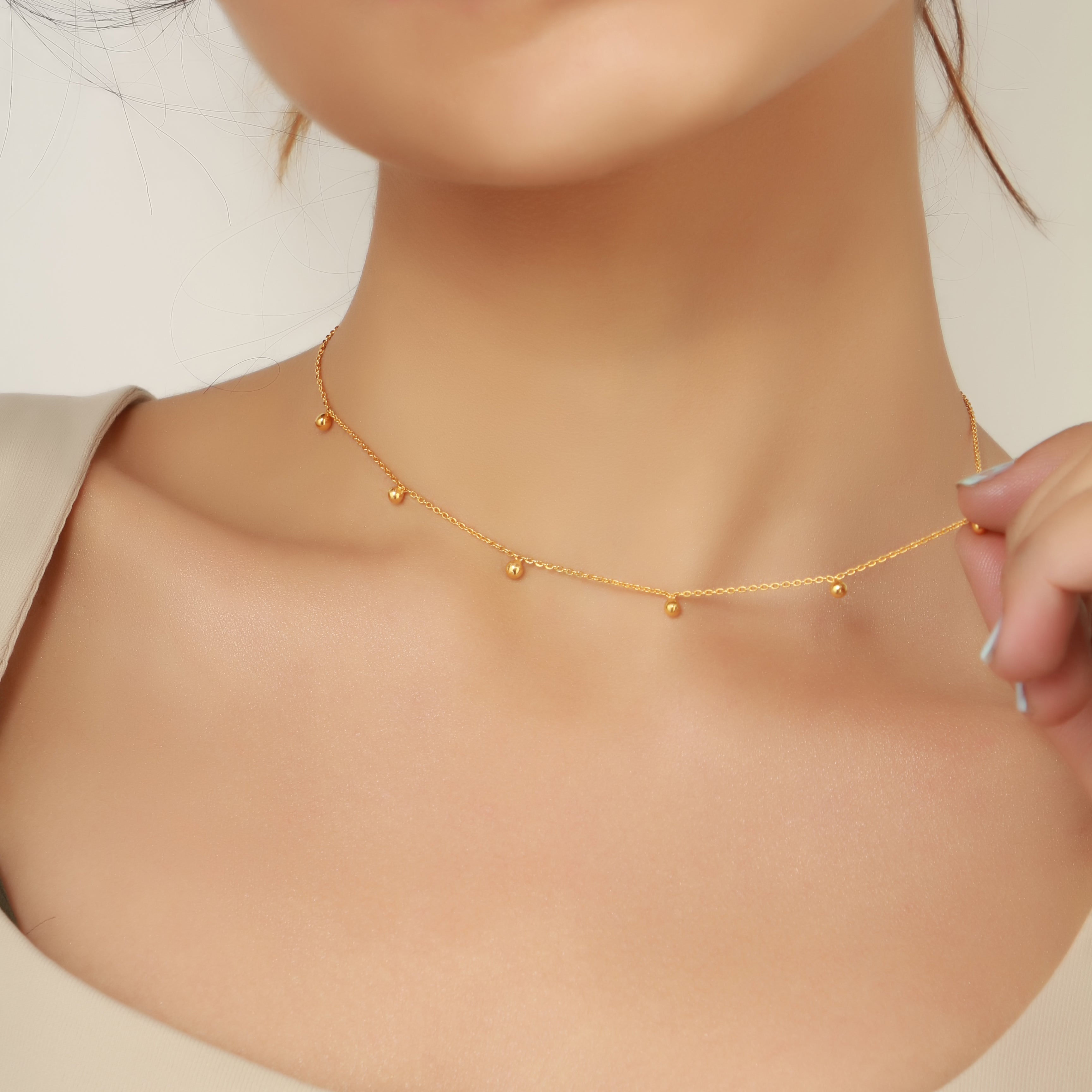gold sphere necklace, gold choker, fine jewellery