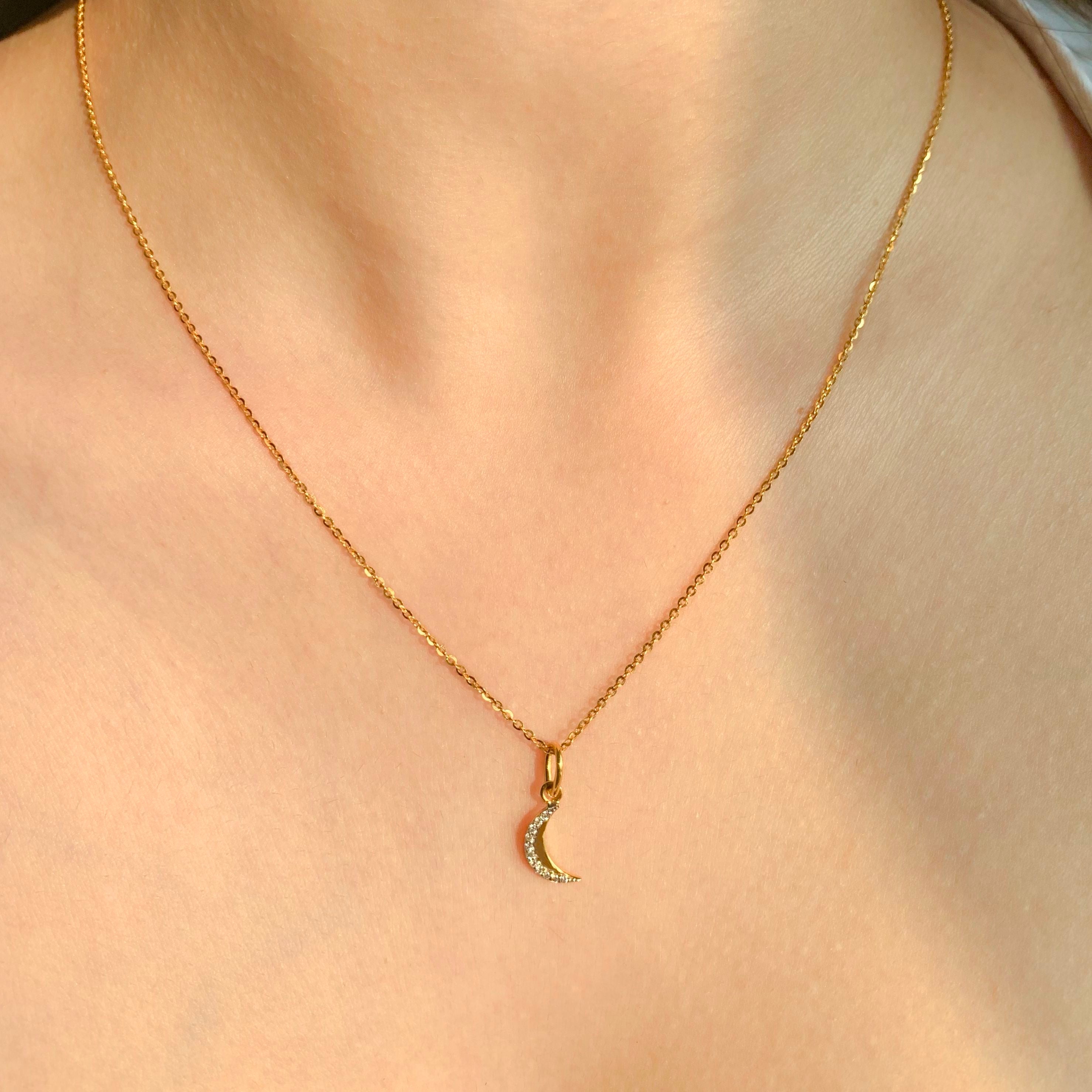 Diamond Crescent Moon Pendant - Starkle