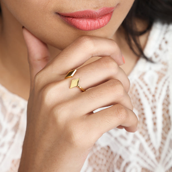 Rhombus Duet Ring for women, Jewelry for girlfriend, minimalist jewellery, real gold jewelry, gold ring