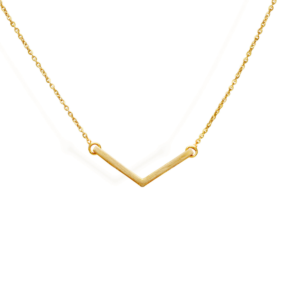 Brushed Chevron Necklace for women, Jewelry for girlfriend, minimalist jewellery, real gold jewelry, gold chain with pendant