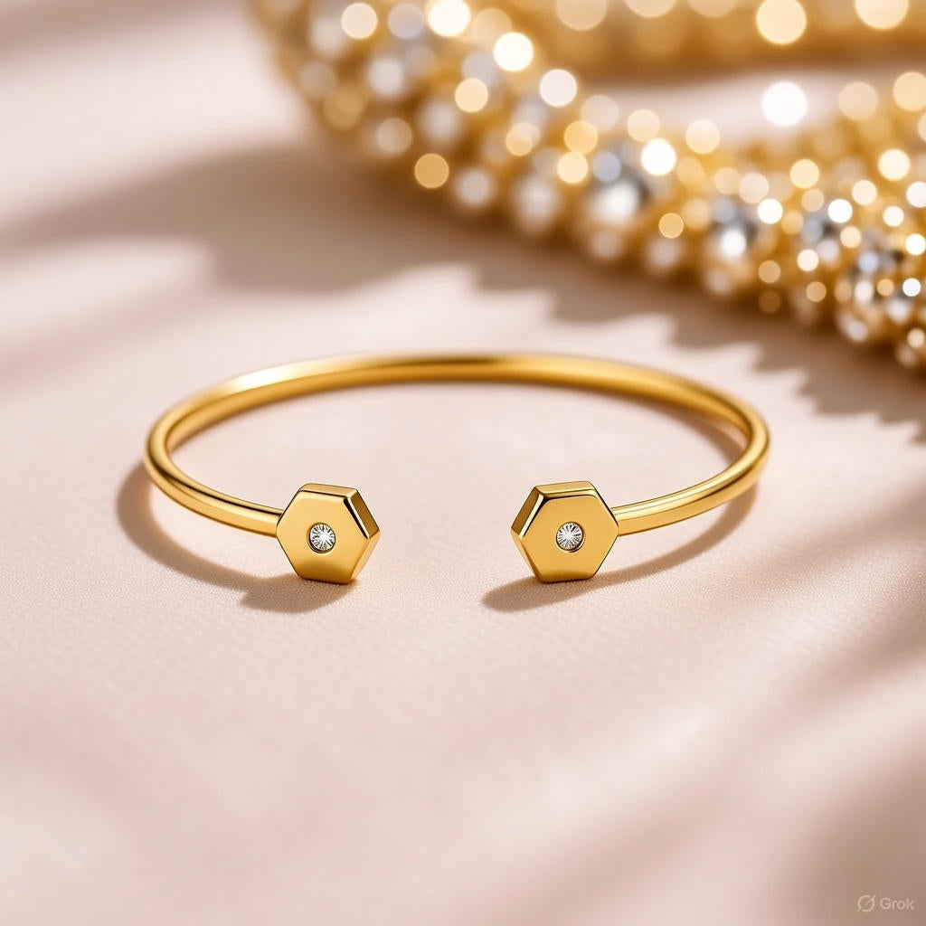 Discover Timeless Elegance: The Gold Hexa Cuff Bracelet from Starkle