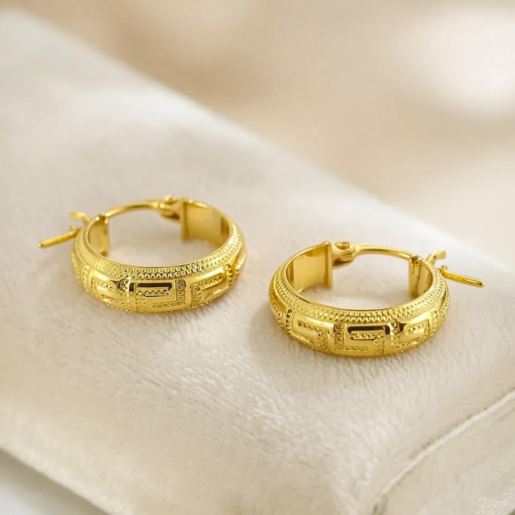 Embrace Eternity with Starkle's Gold Meander Hoops