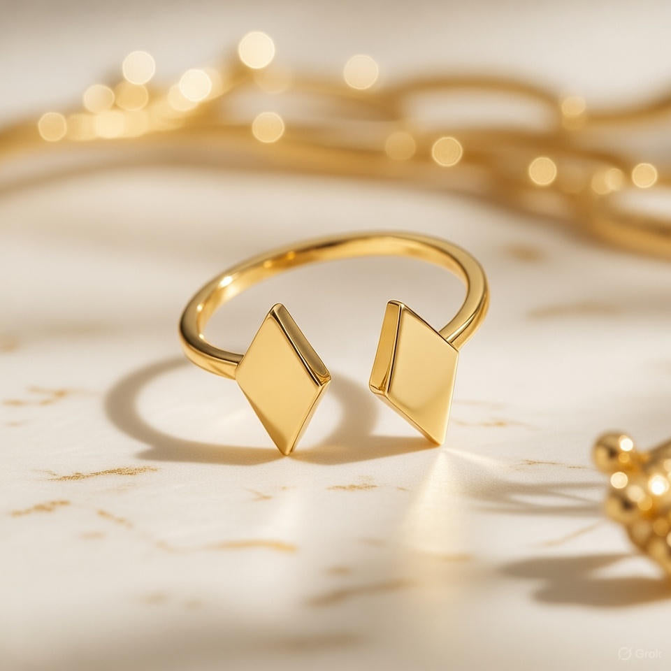 Double the Geometry, Twice the Glow: Discover Starkle’s Captivating Gold Rhombus Duet Rings