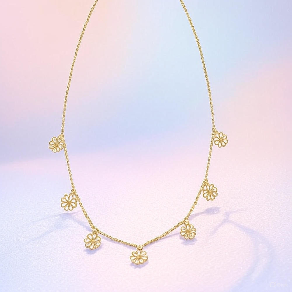Bloom with Elegance Wearing Our Exquisite Gold Floral Charm Necklace
