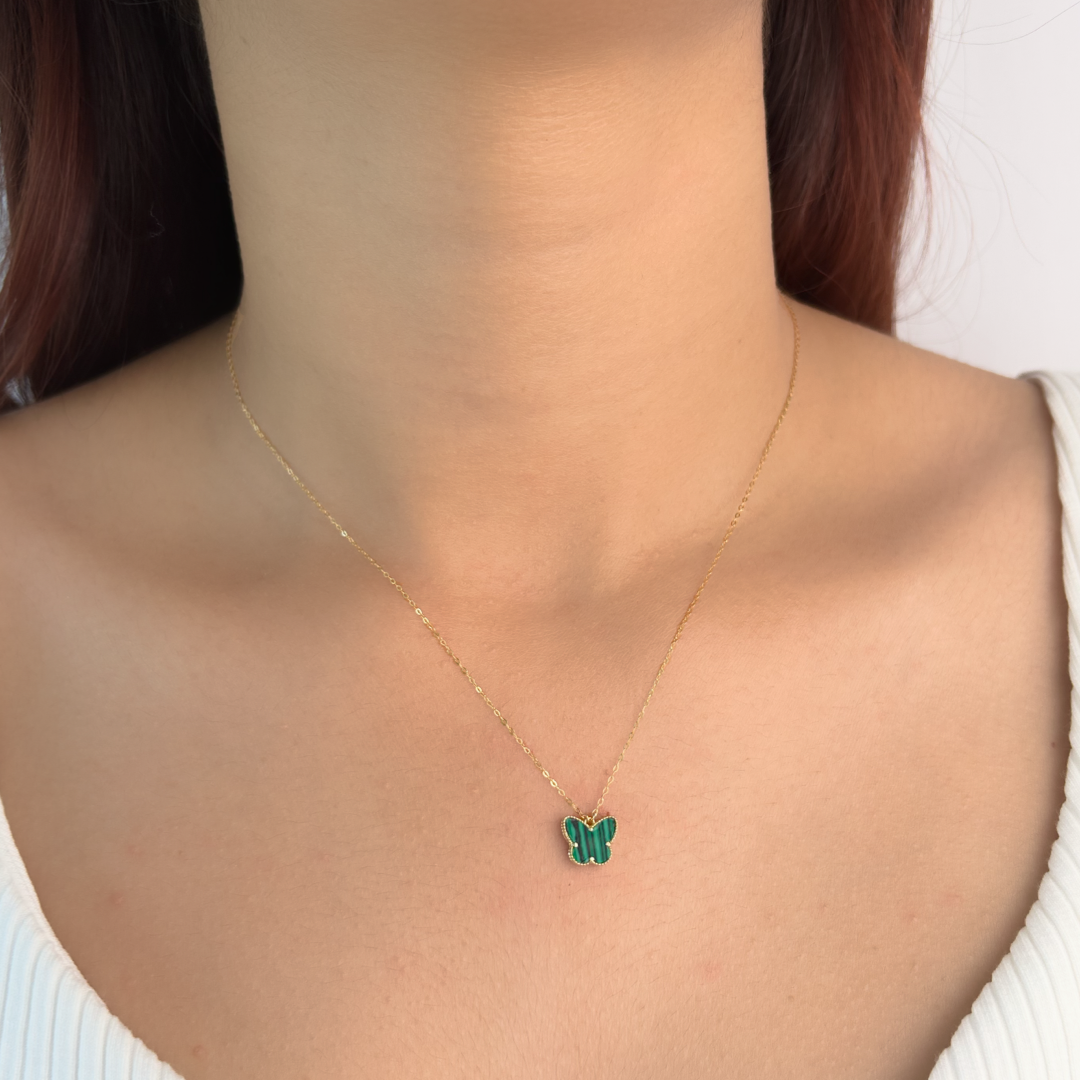 Green Stone Butterfly Necklace