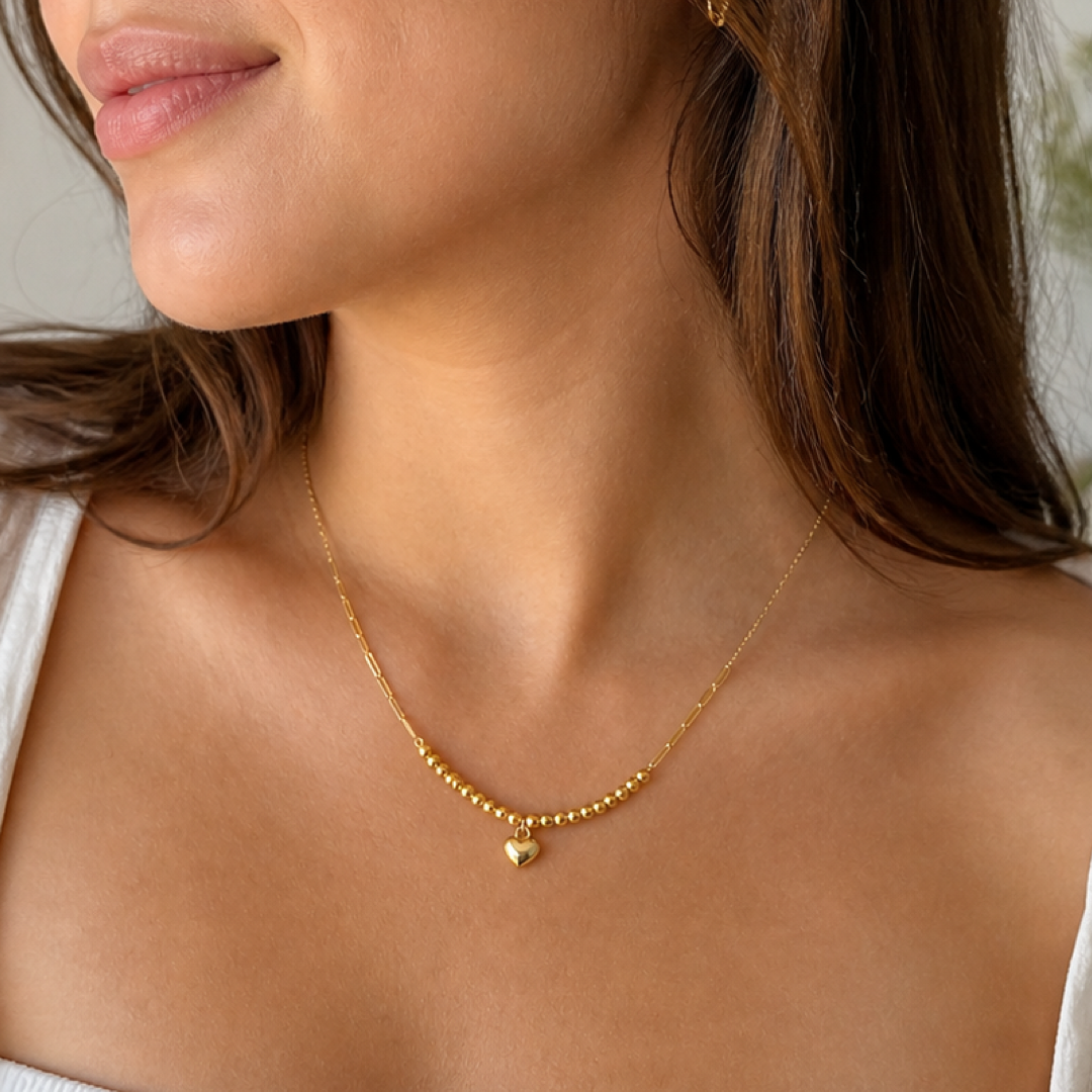 Paperclip Heart Bead Necklace- Cable