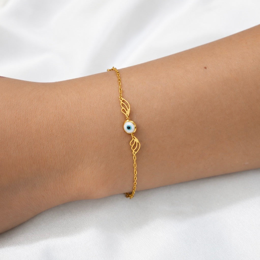 Evil Eye Wing Bracelet- White