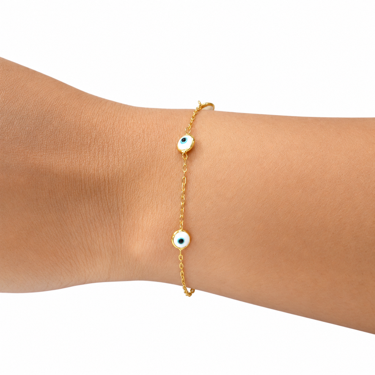 Evil Eye Link Bracelet- White