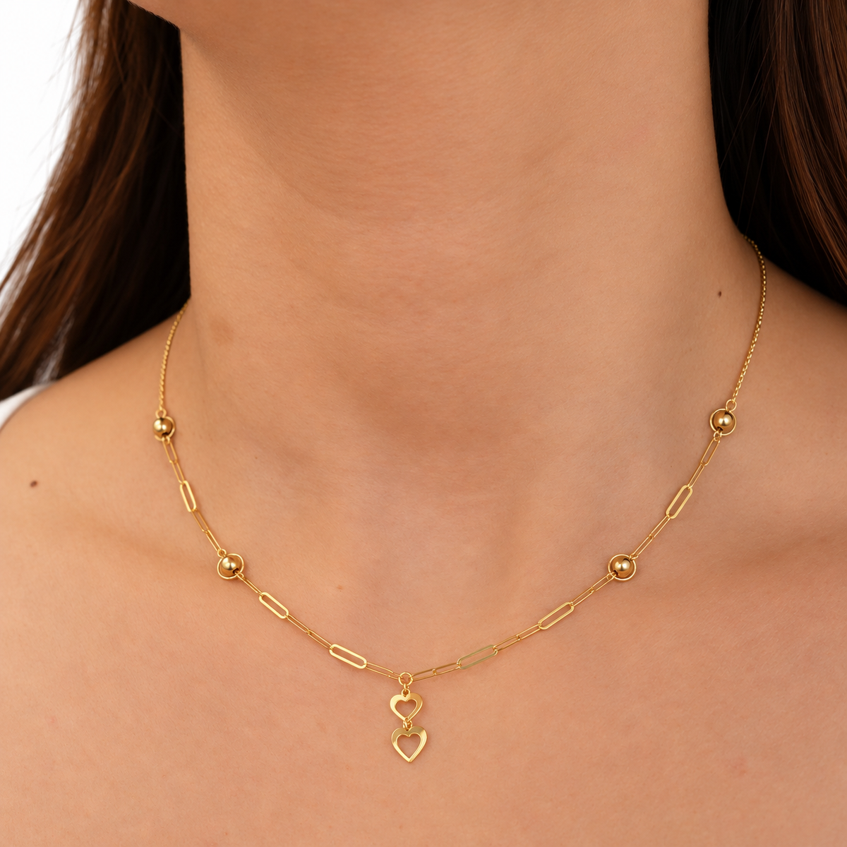 Dual Heart Sphere Link Necklace