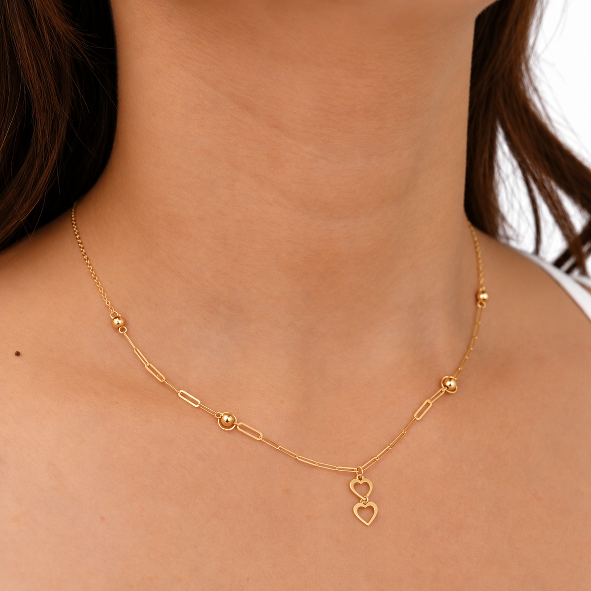 Dual Heart Sphere Link Necklace