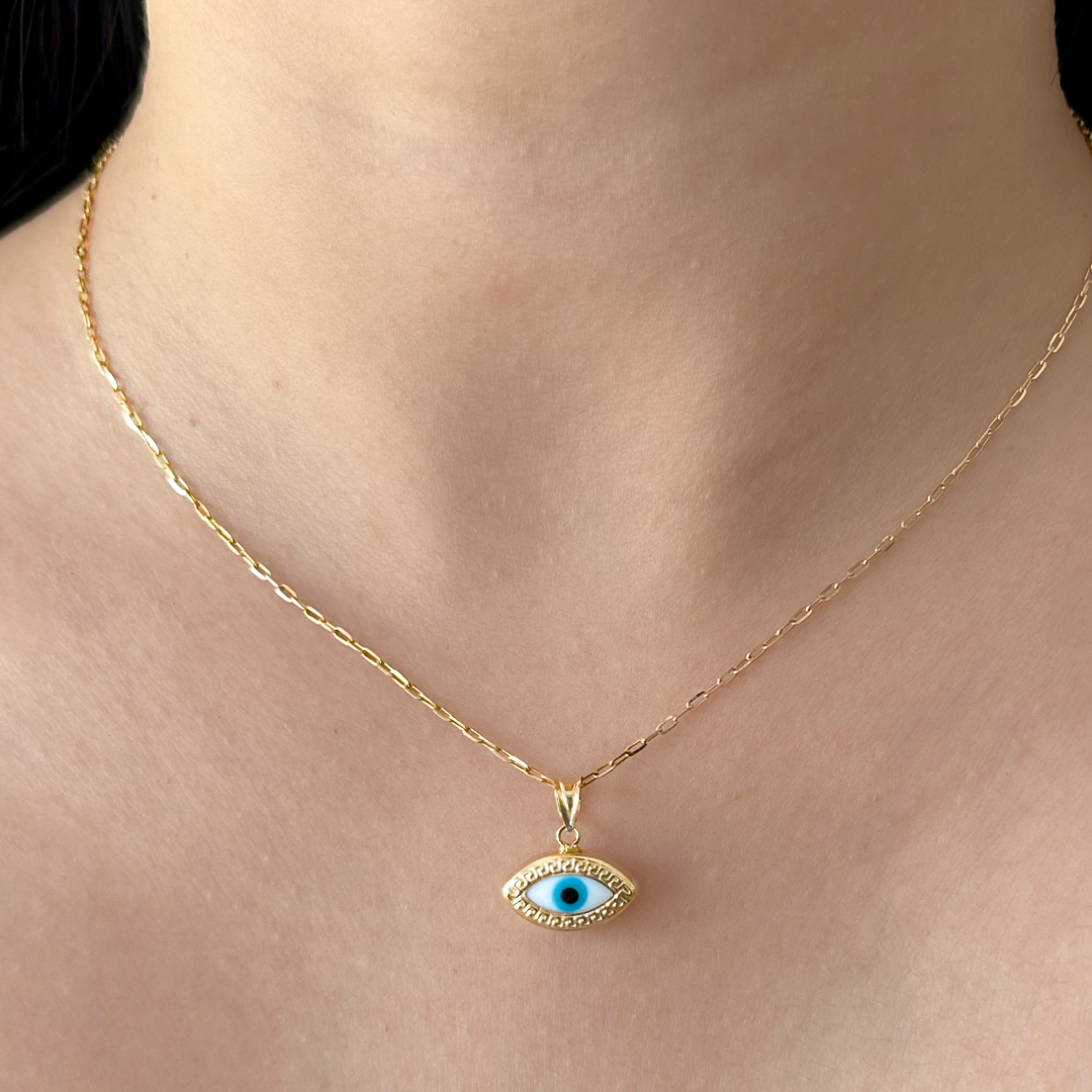 Meander Evil Eye Pendant | White