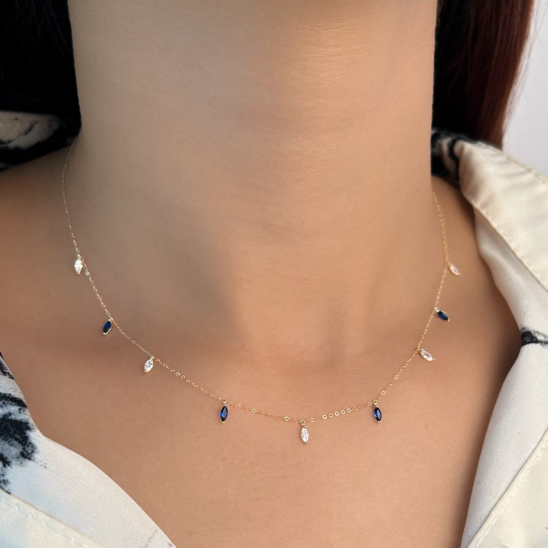 Dual Marquise Crystal Necklace (Blue)