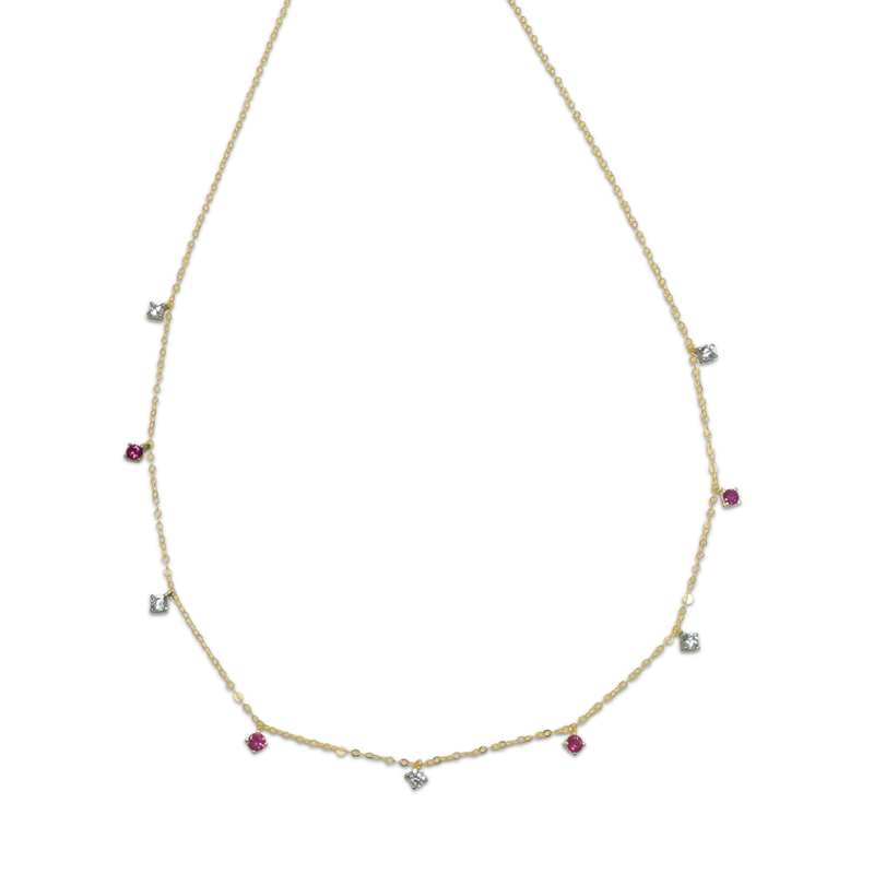 Dual Round Crystal Necklace (Pink)