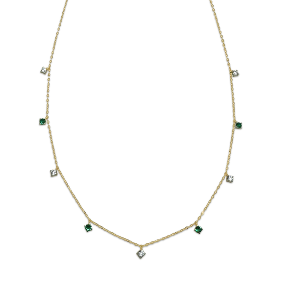Dual Round Crystal Necklace (Green)