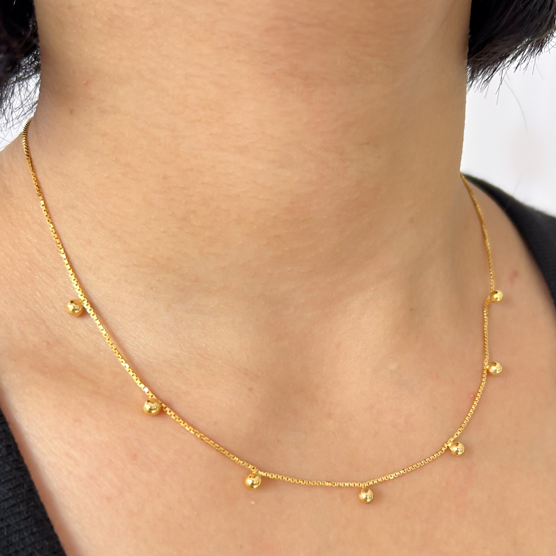 Gold Sphere Necklace (Box Chain)