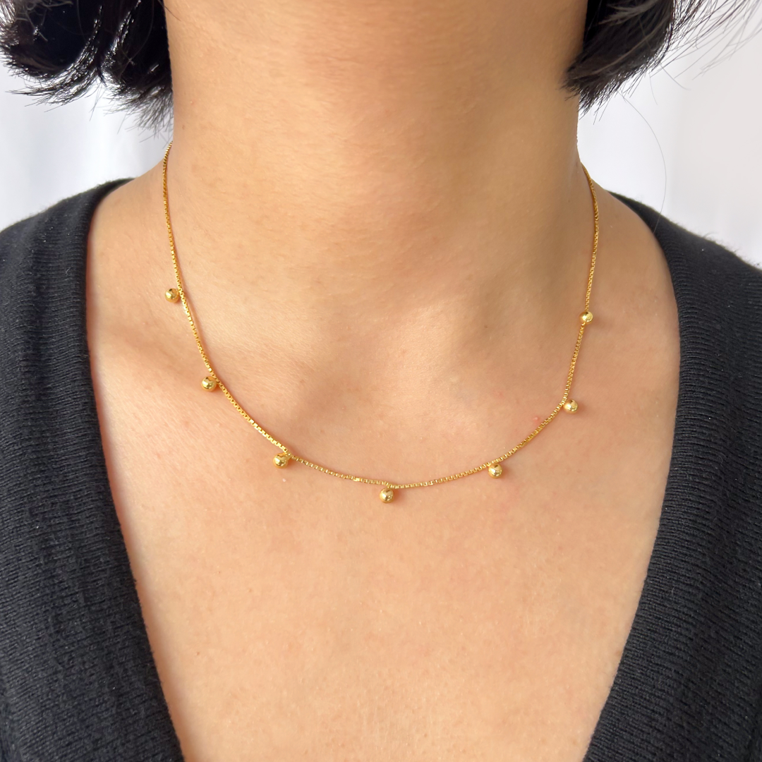 Gold Sphere Necklace (Box Chain)