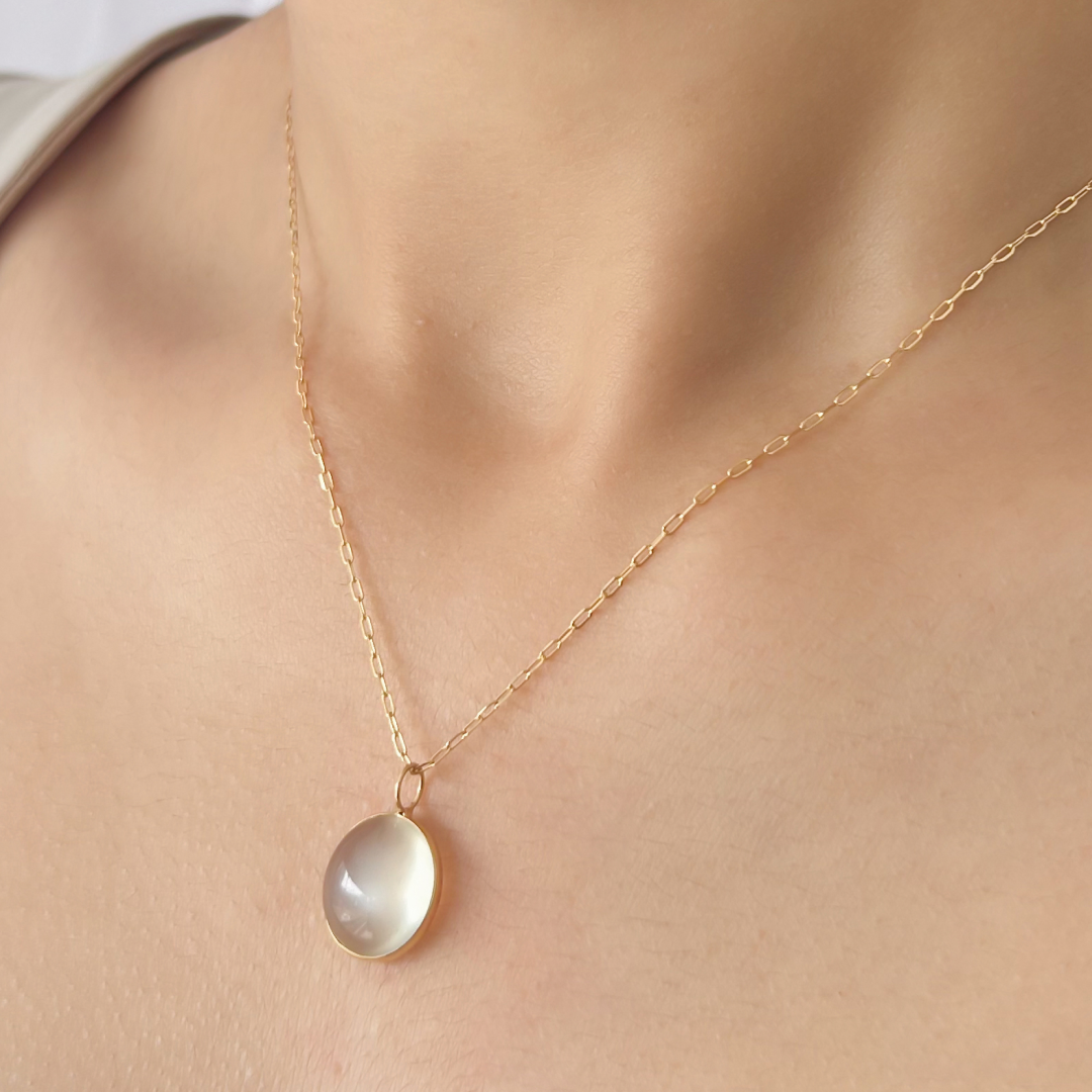 Mini Clear Moonstone Oval Pendant