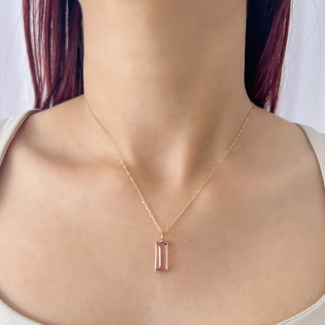 Rectangular Pink Tourmaline Pendant