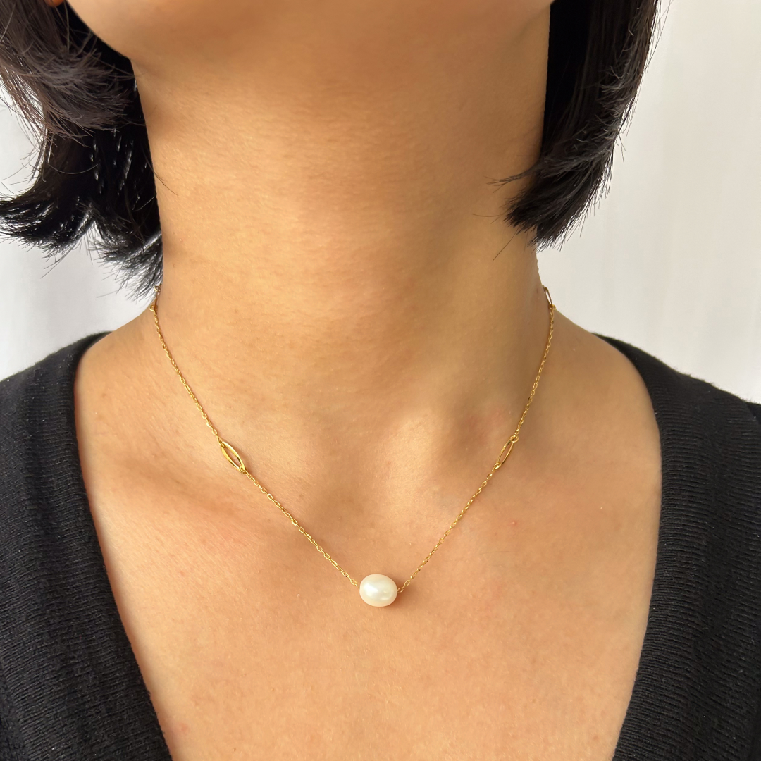 Pearl Oval Cable Necklace