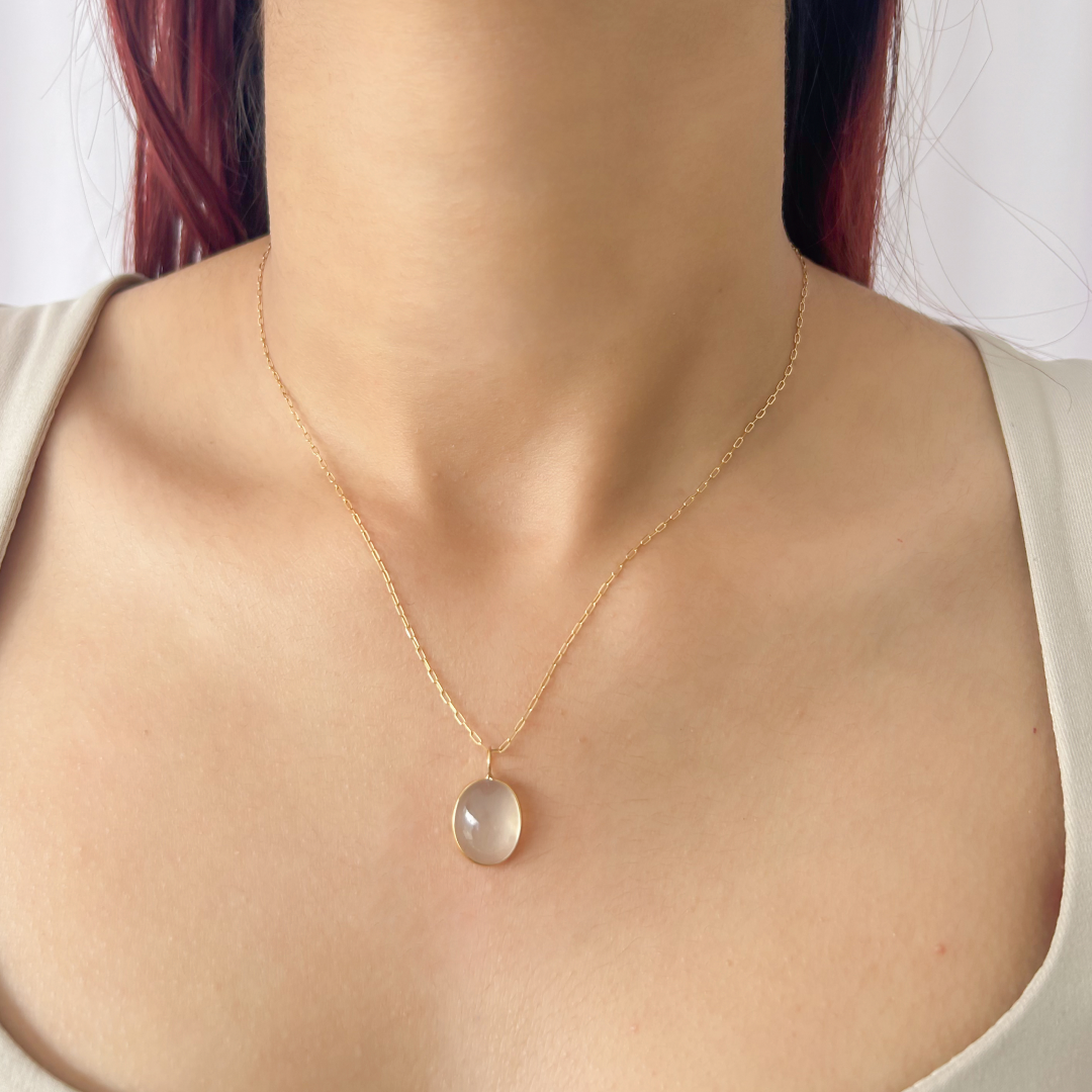 Mini White Moonstone Oval Pendant