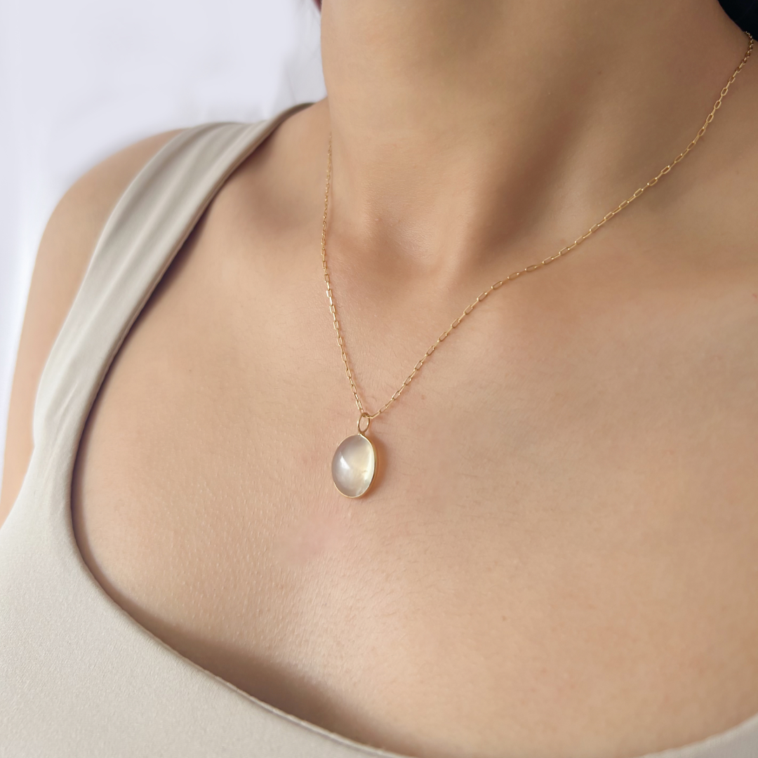 Mini White Moonstone Oval Pendant