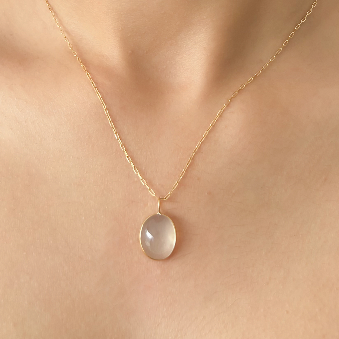 Mini White Moonstone Oval Pendant