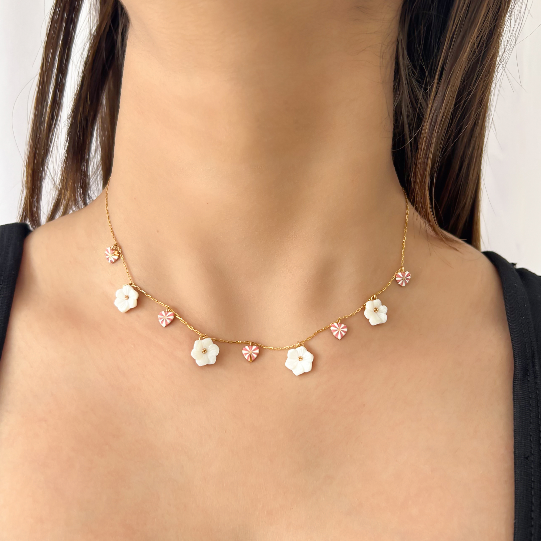 Pearly Floral Heart Necklace