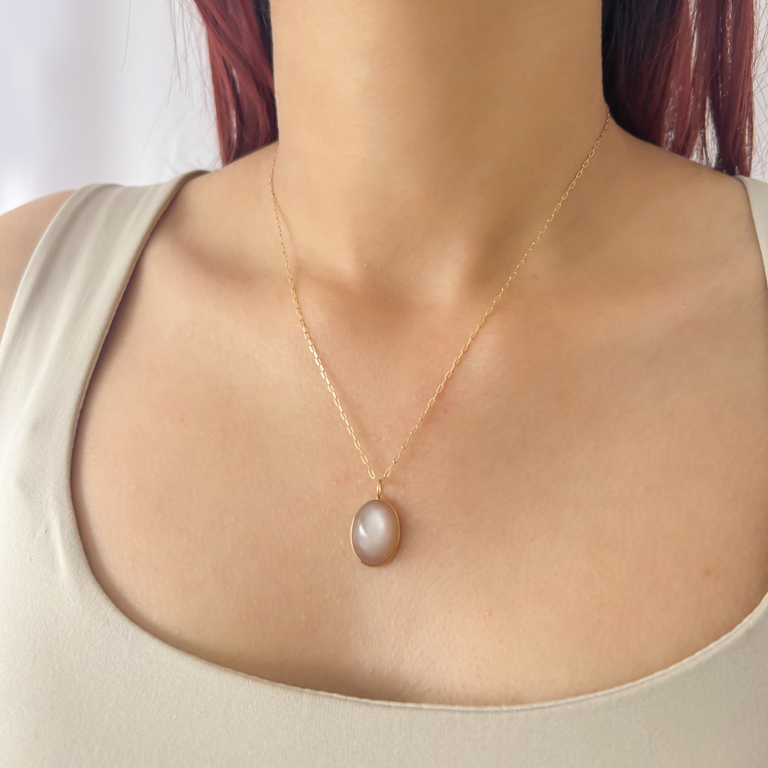 Beige Moonstone Oval Pendant