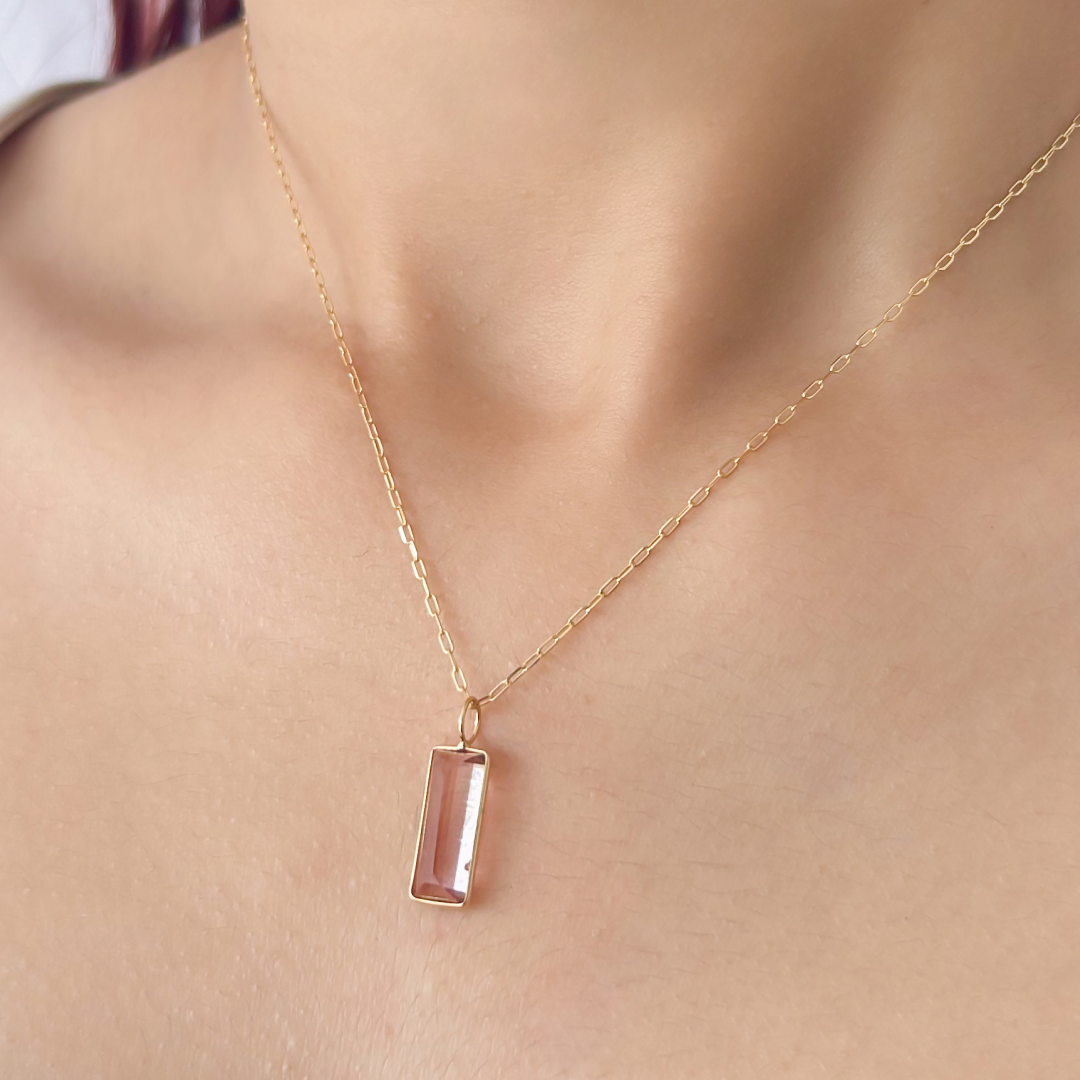 Rectangular Pink Tourmaline Pendant