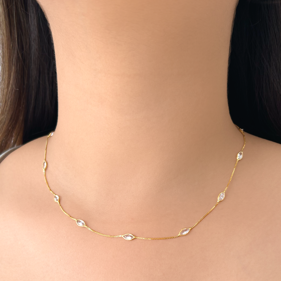 Marquise Crystal Necklace |Box Chain