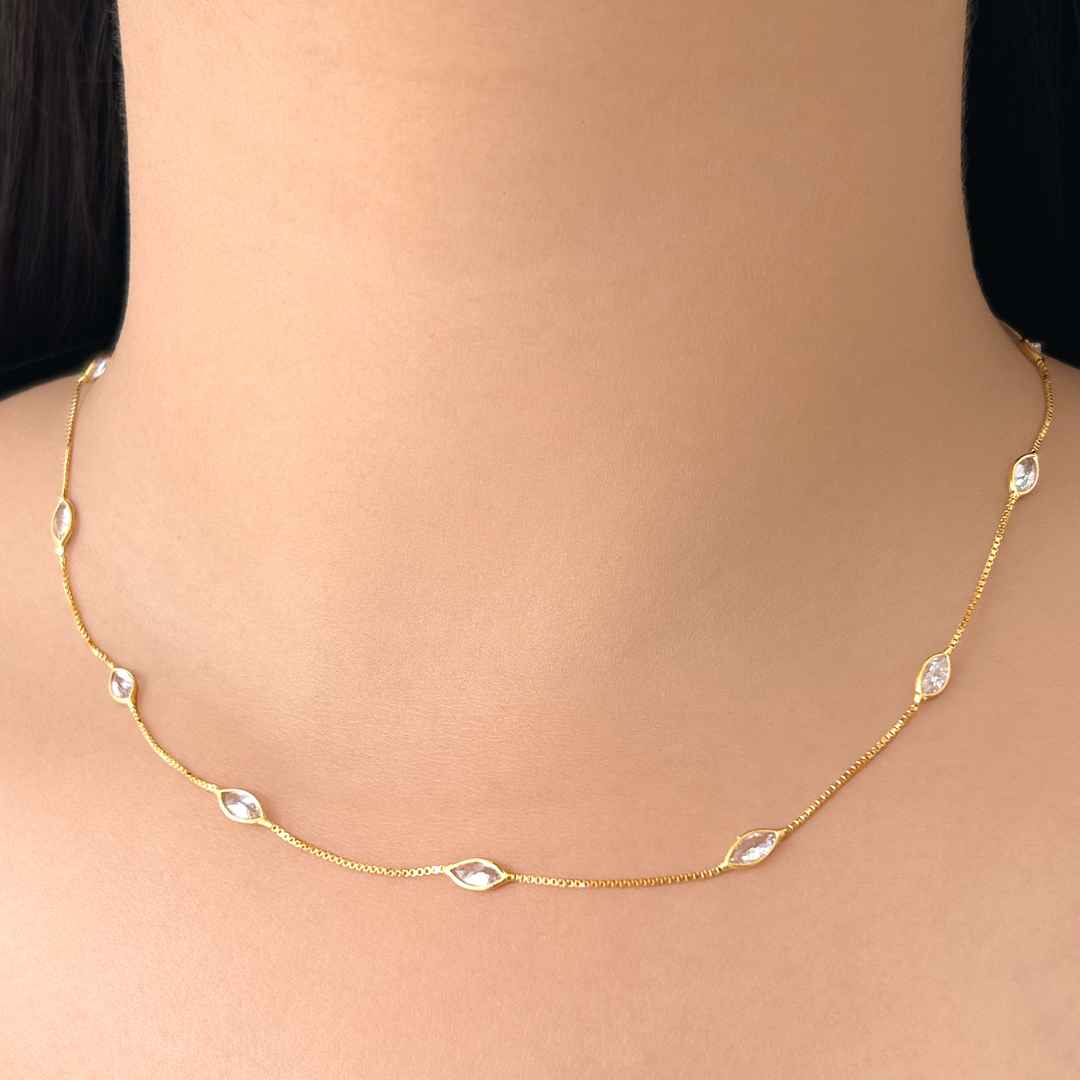 Marquise Crystal Necklace |Box Chain