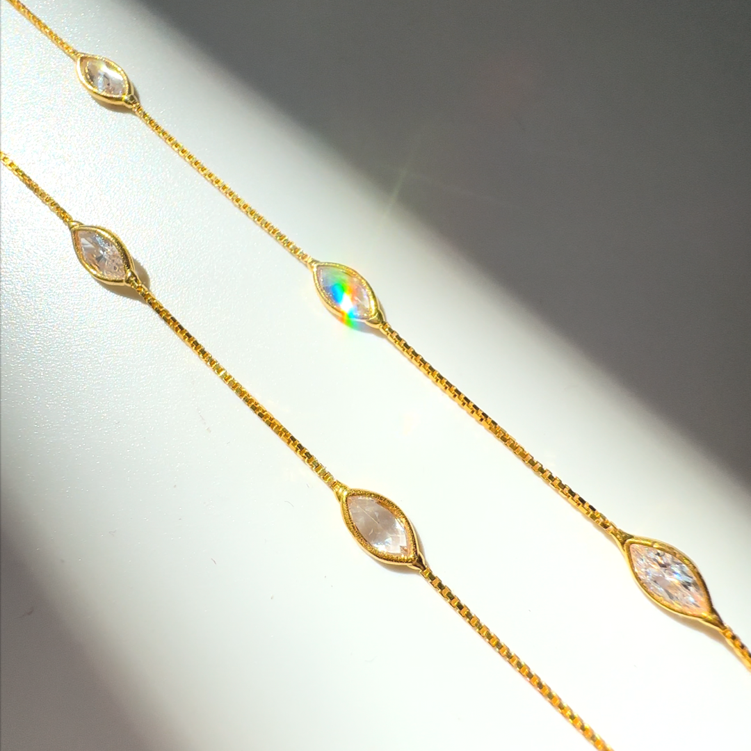 Marquise Crystal Necklace |Box Chain