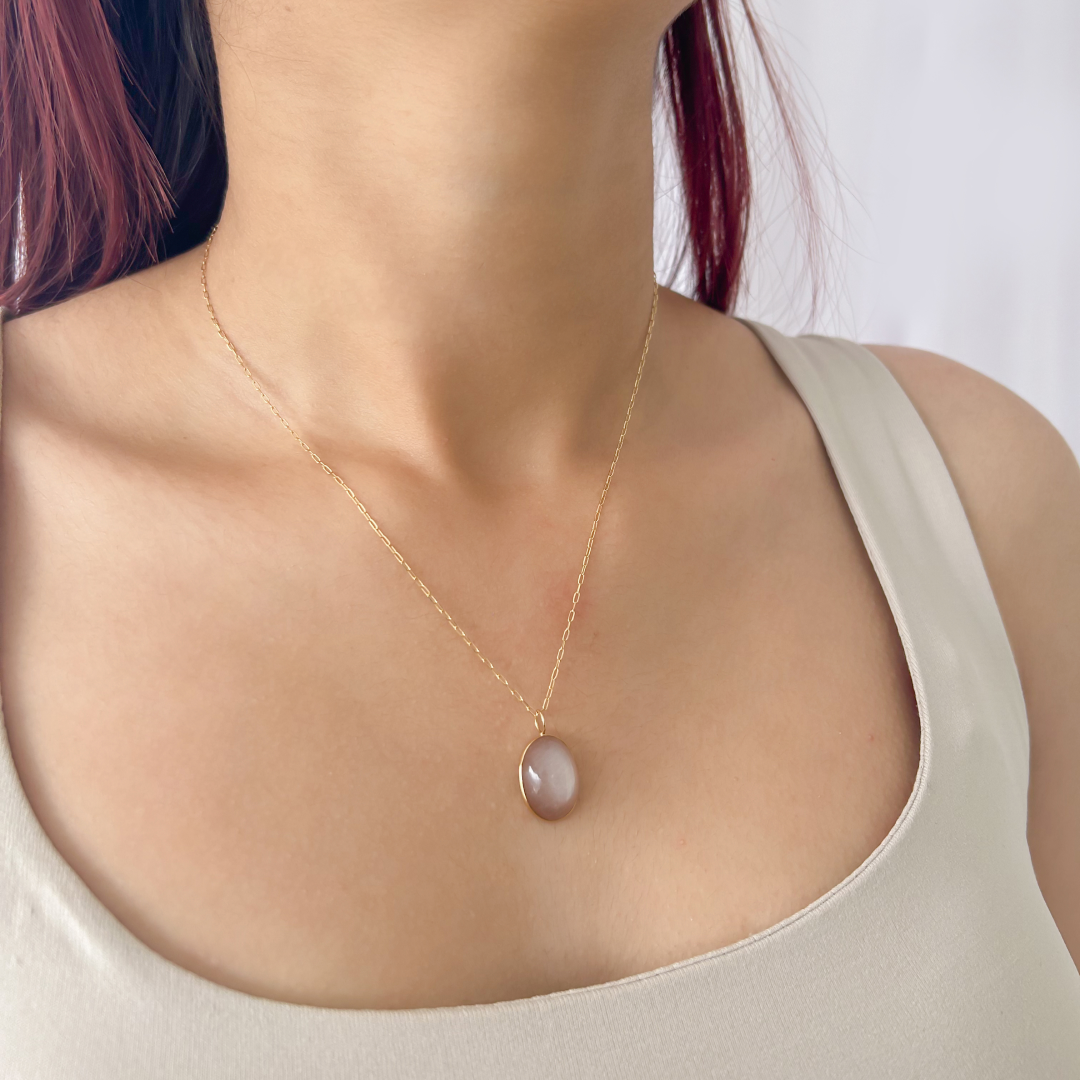 Mini Beige Moonstone Oval Pendant