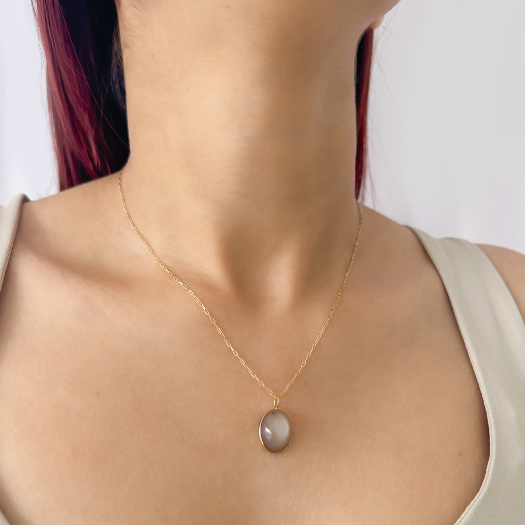 Mini Beige Moonstone Oval Pendant