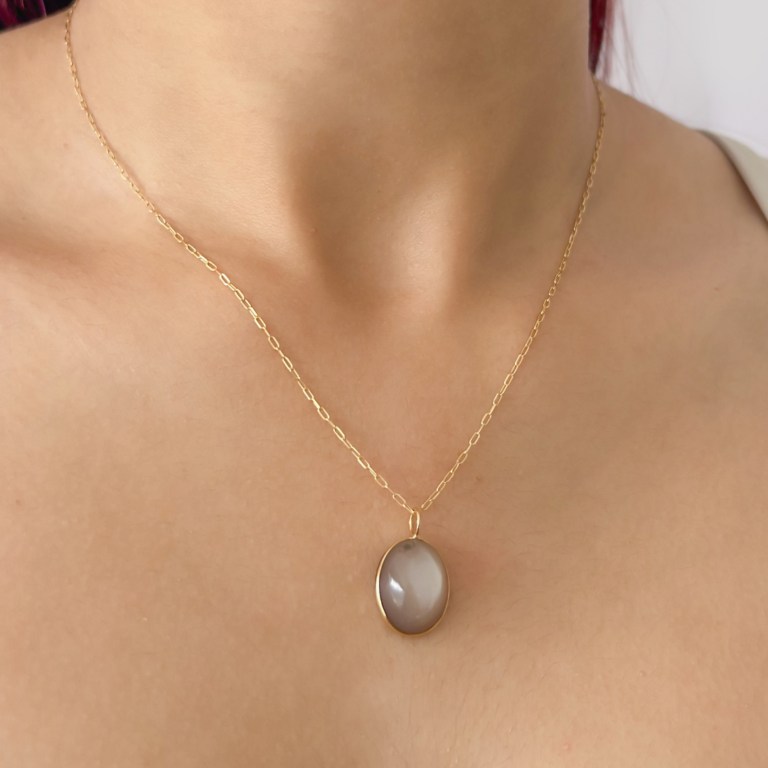 Mini Beige Moonstone Oval Pendant