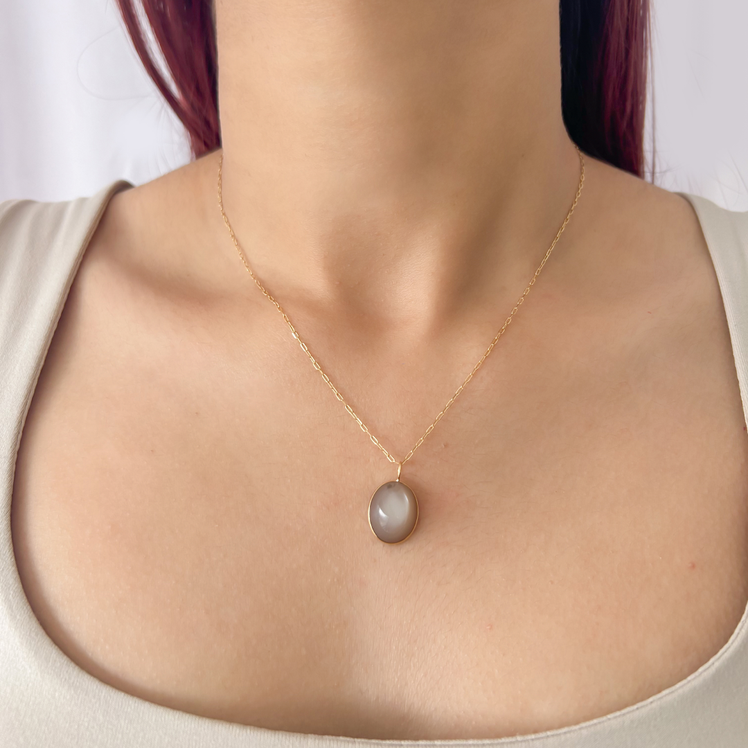 Mini Beige Moonstone Oval Pendant