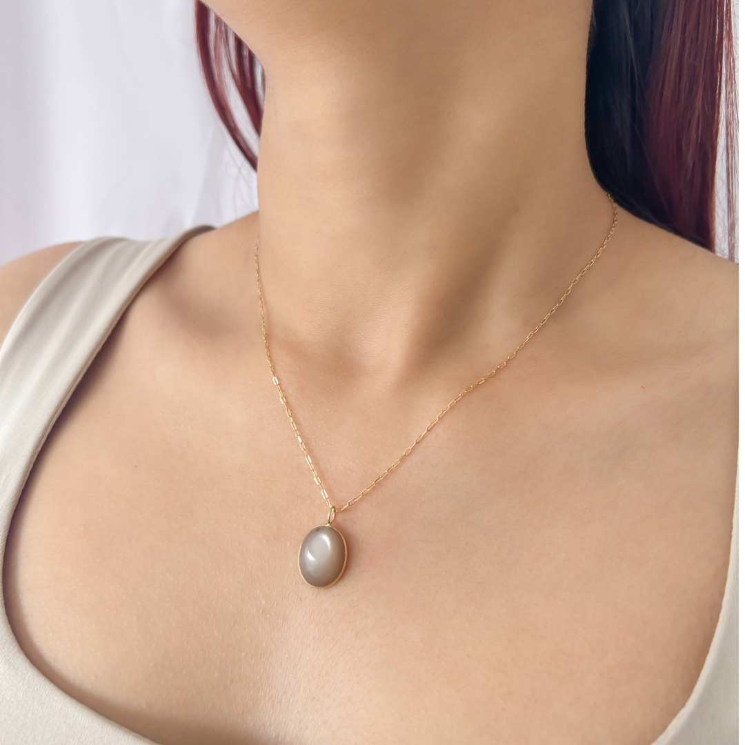 Mini Beige Moonstone Oval Pendant