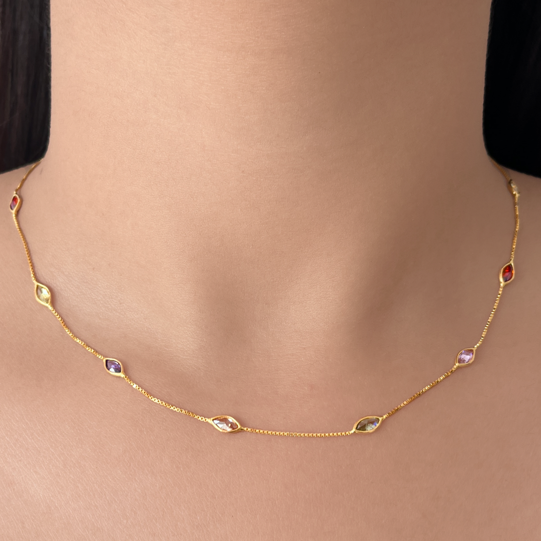 Multi Marquise Crystal Necklace | Box Chain