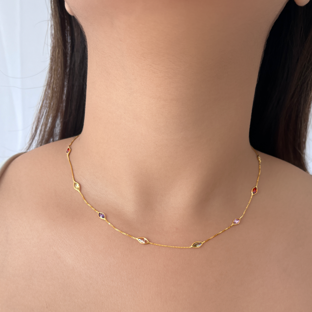 Multi Marquise Crystal Necklace | Box Chain