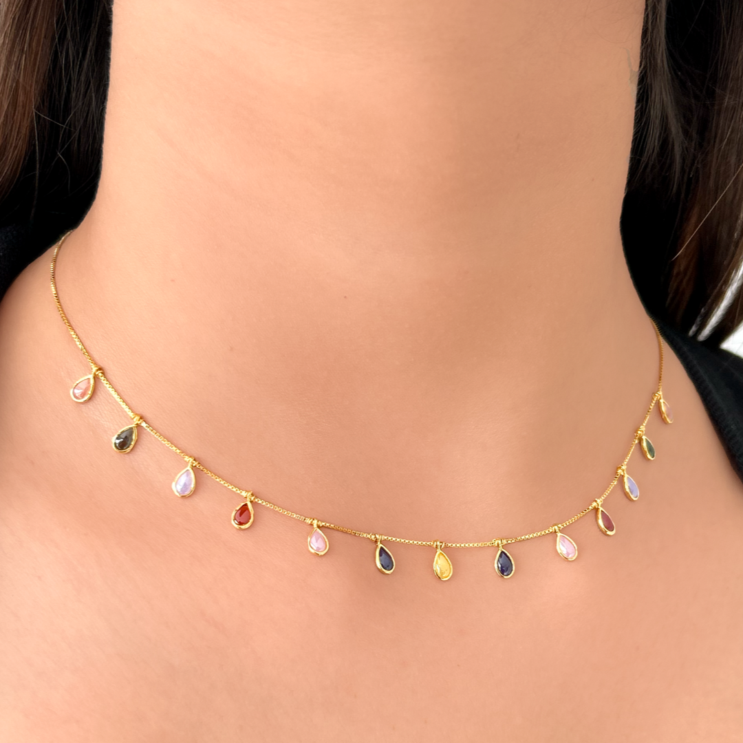 Multi Pear Floating Necklace | Box Chain