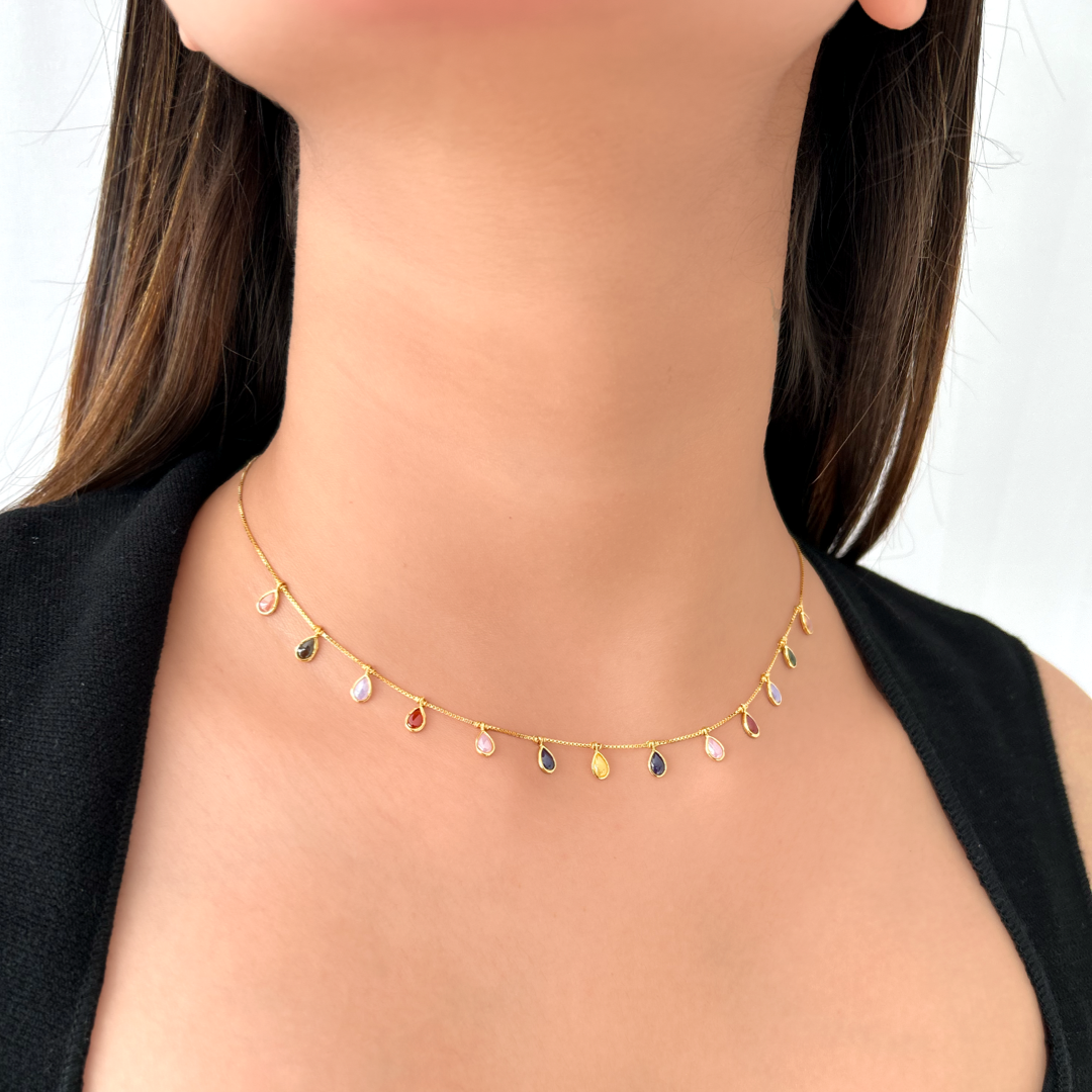 Multi Pear Floating Necklace | Box Chain