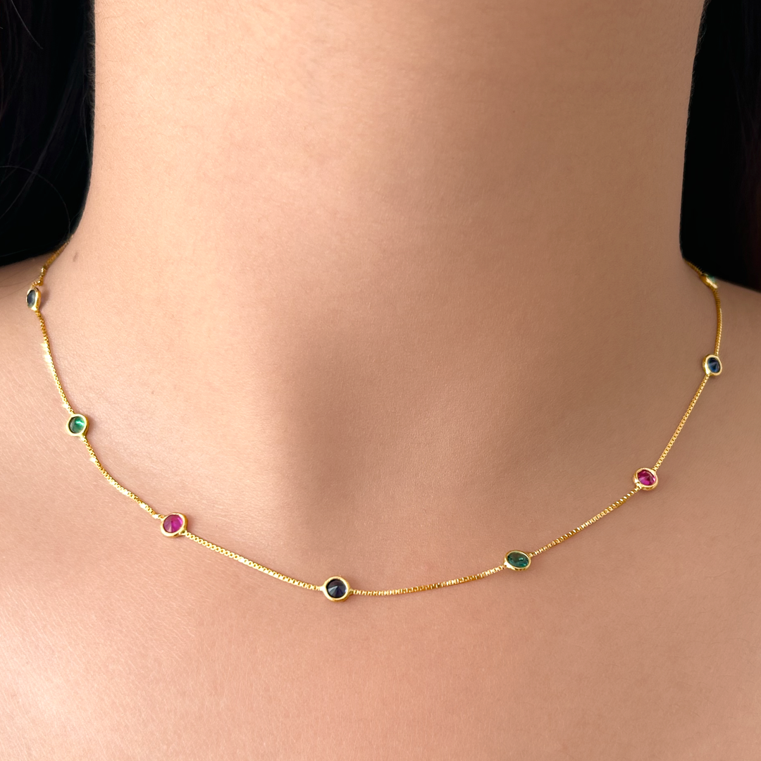 Multi Round Crystal Necklace |Box Chain