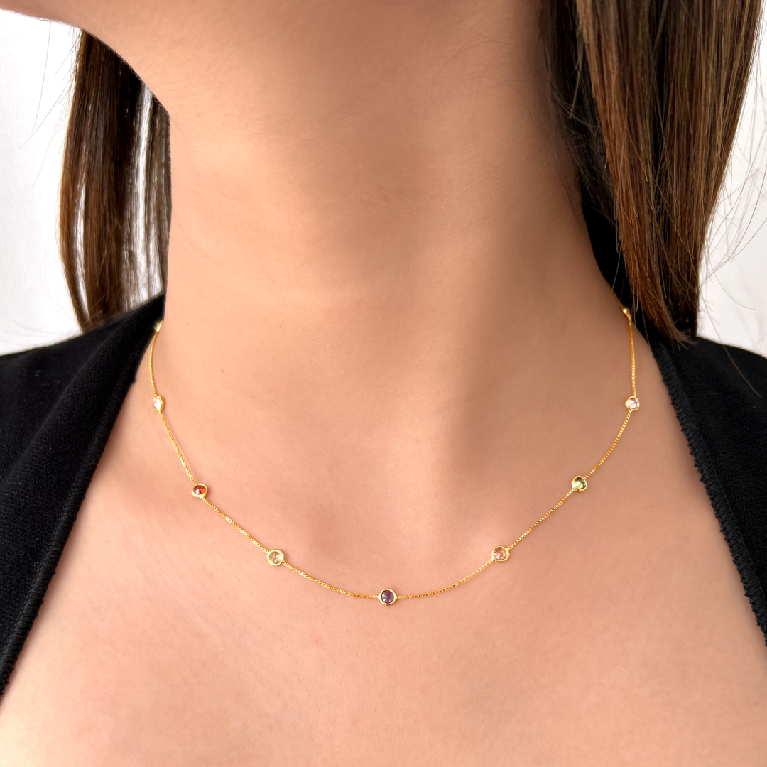 Pastel Round Crystal Necklace |Box Chain