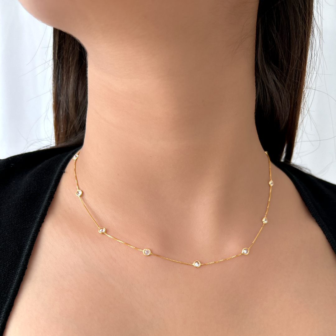 Round Crystal Necklace |Box Chain