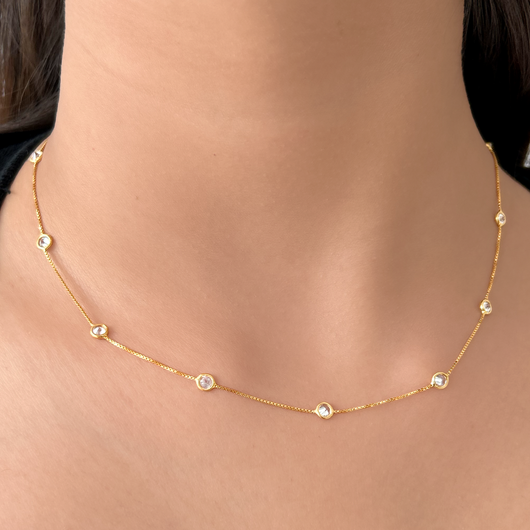 Round Crystal Necklace |Box Chain