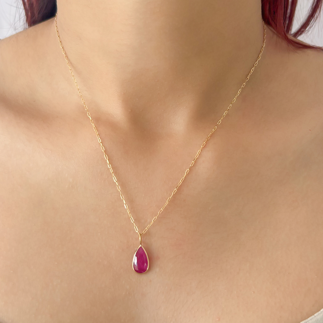 Ruby Pear Flat Pendant