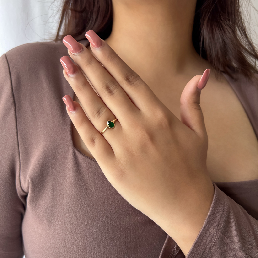 Green Stone Pear Ring