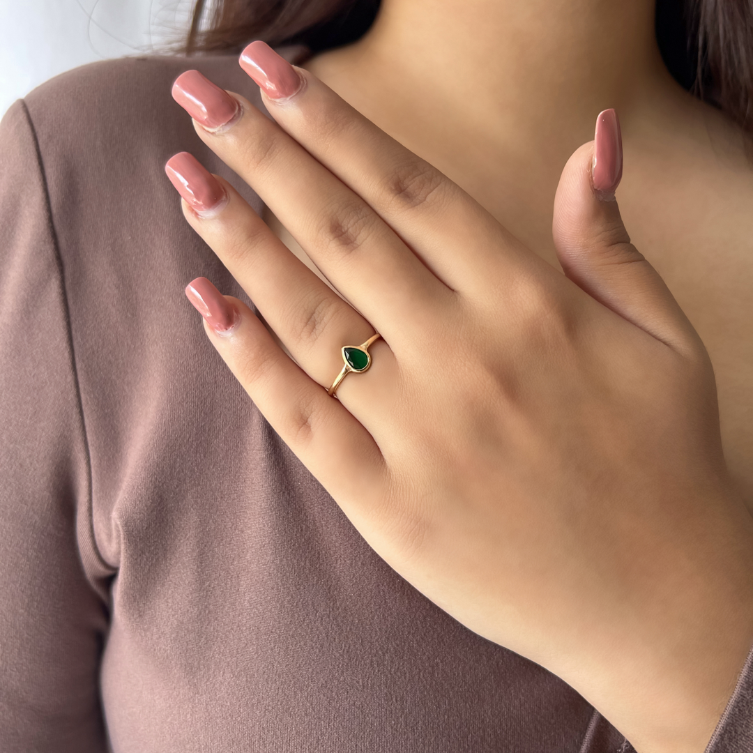 Green Stone Pear Ring
