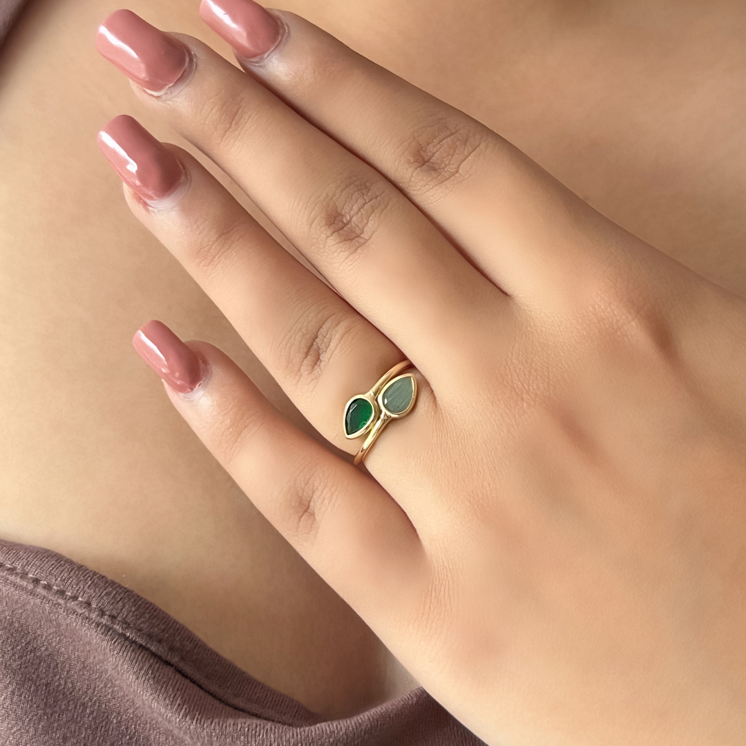 Dual Leafy Pear Ring