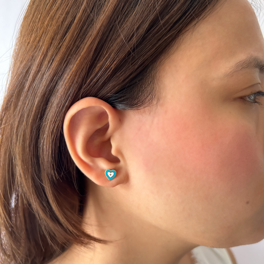 Heart Pop Studs (L.Blue)-Rose